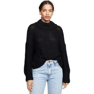[Free People] Black‎ My Only Sunshine Chunky Knit Mock Neck Sweater Sz Medium M